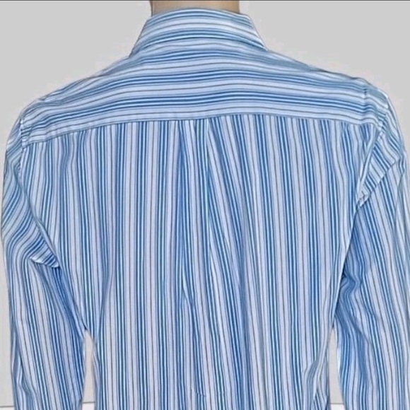 Vtg Armani Exchange Shirt Men Large Blue White Striped Cotton Button-Up Designer - Picture 6 of 14